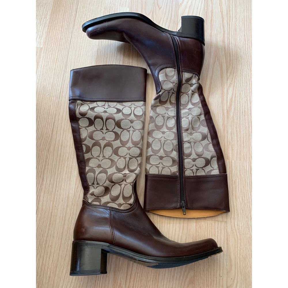 Coach Olivia Leather and Canvas Riding Boots